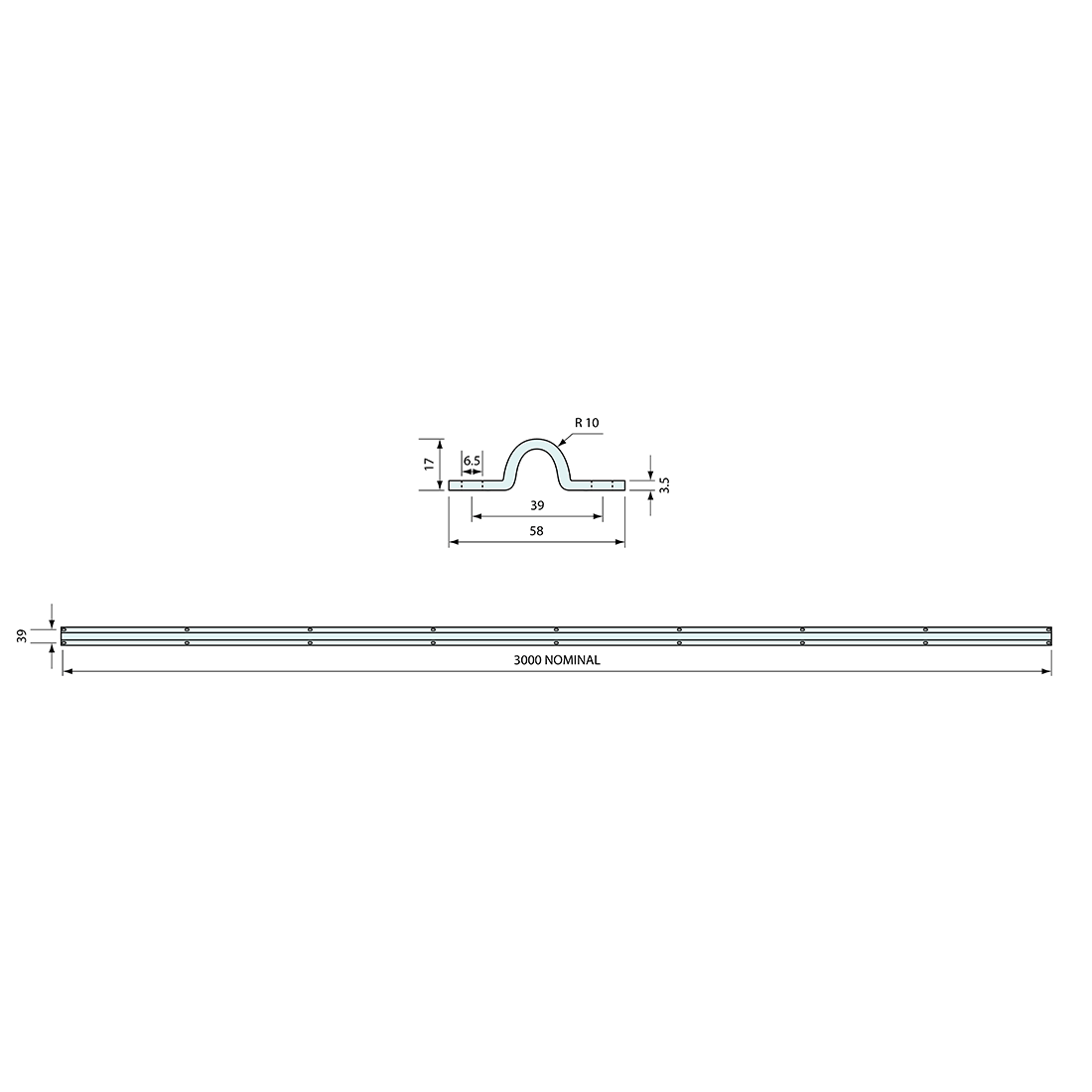 Gate Track Bolt Down U Track Galvanised 55mm