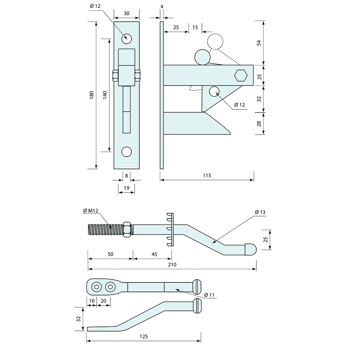 Heavy Duty Auto Gate Latch Padlockable