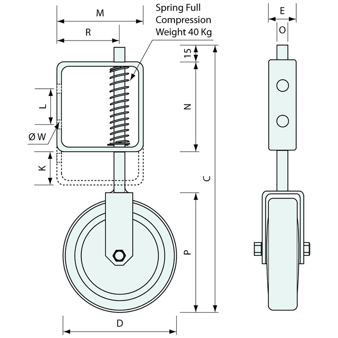 Spring Loaded Gate Castor Zinc Plated 100mm