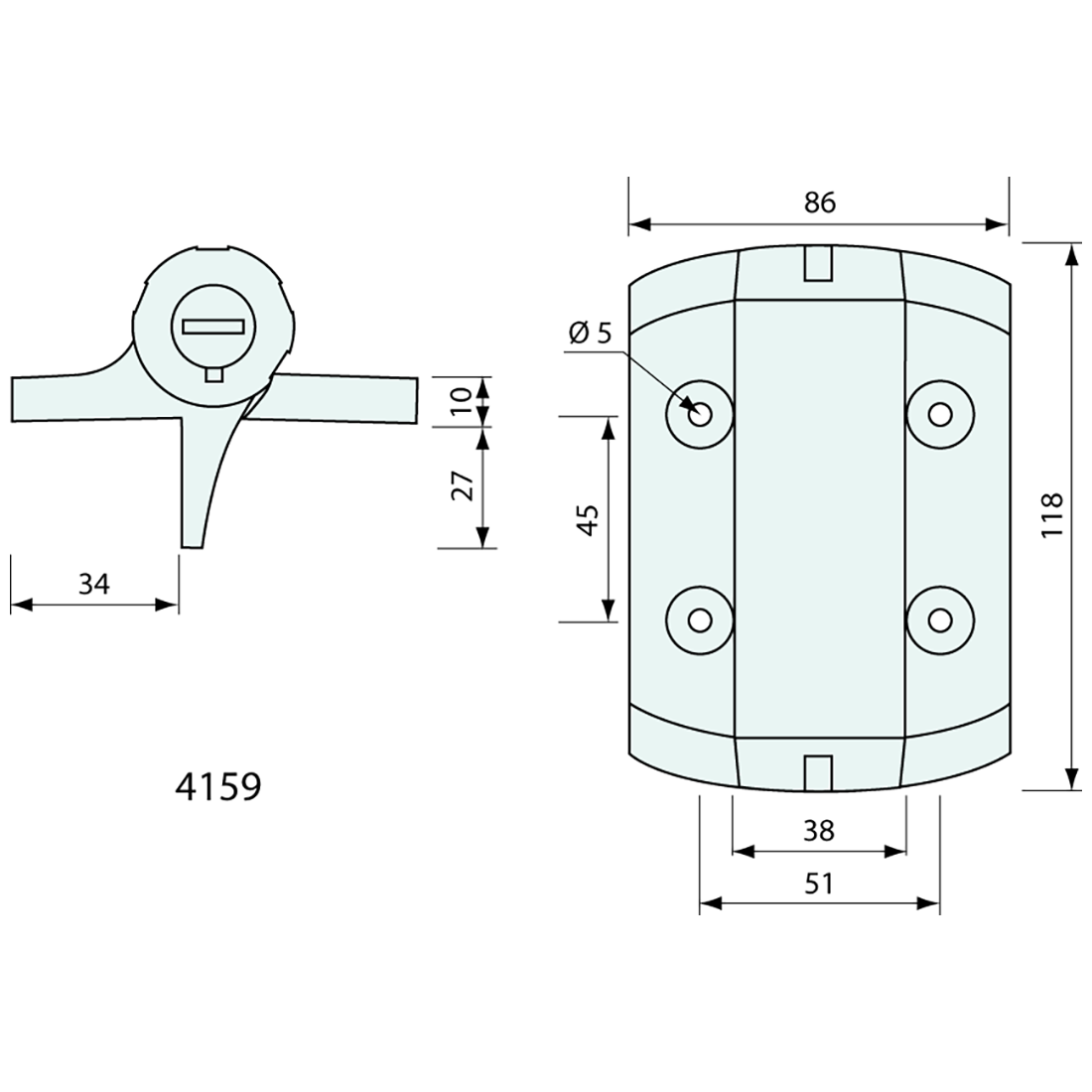 Spring Hinge 1 Leg Black Nylon 118x86mm
