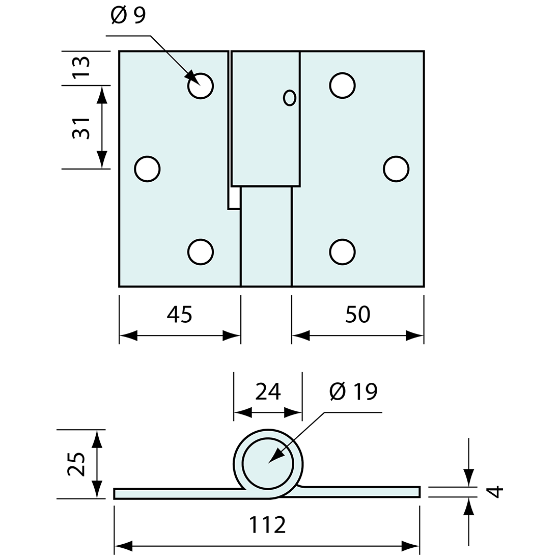 Gate Hinge Zinc Plated Left Hand Heavy Duty Double Flap 90mm
