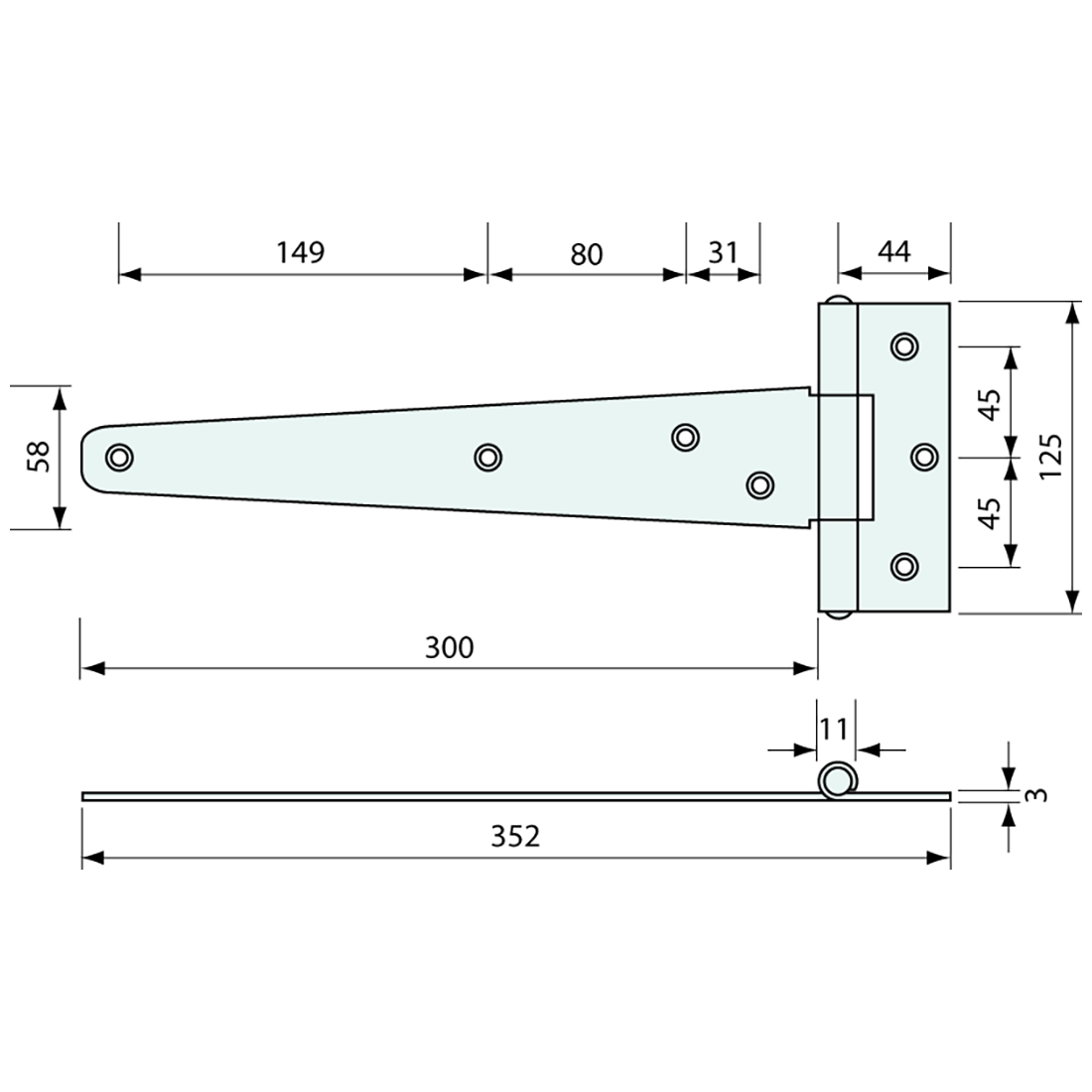 Strap Hinge 316 Stainless Steel 300mm 3mm Thick