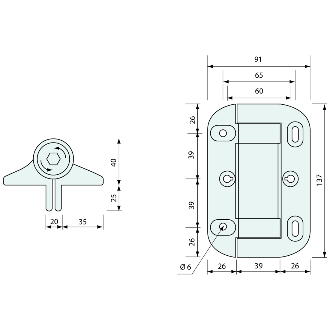 Spring Hinge 2 Legs Black Nylon 135x100mm