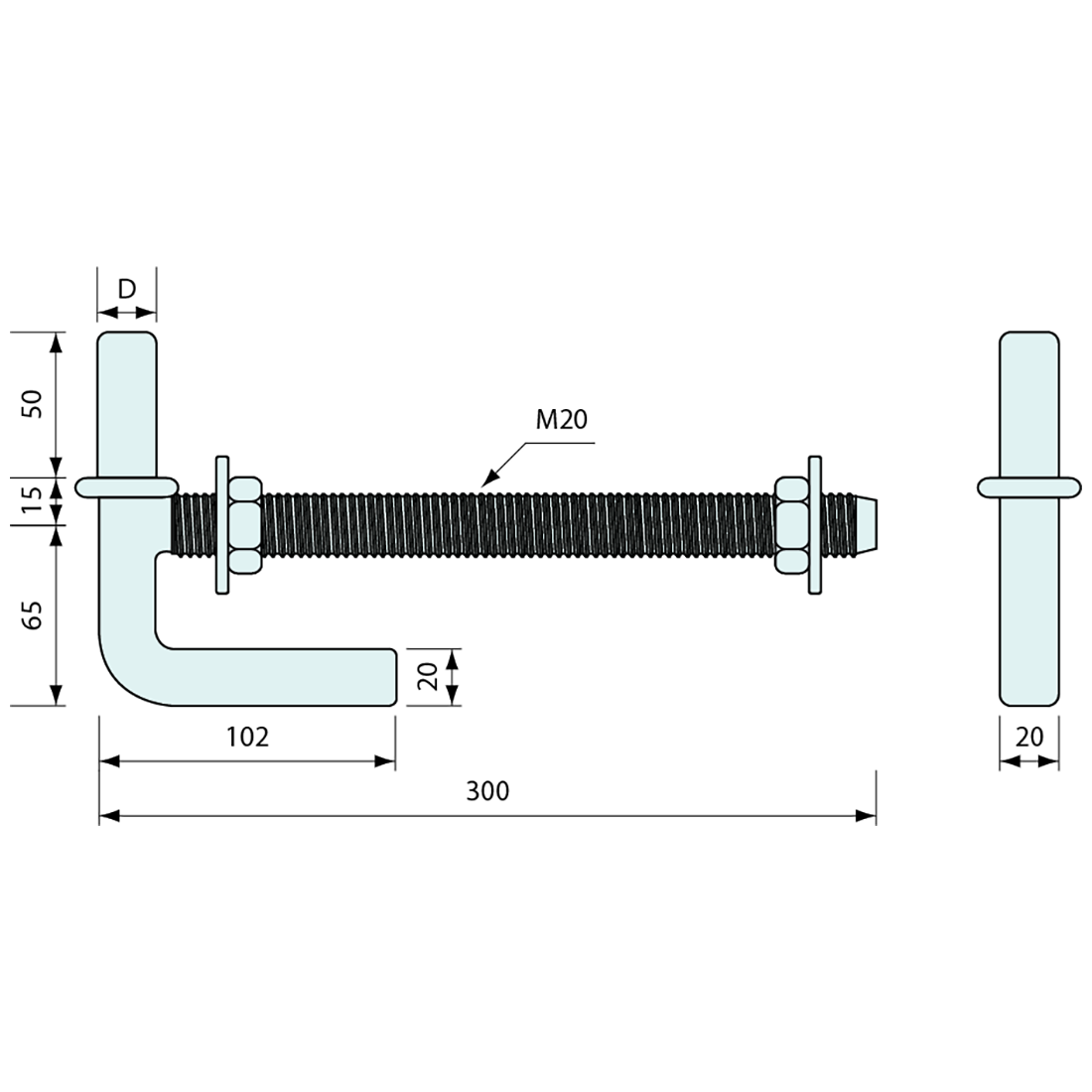 Lock Thru Post Gudgeon Zinc Plated 20mm Pin