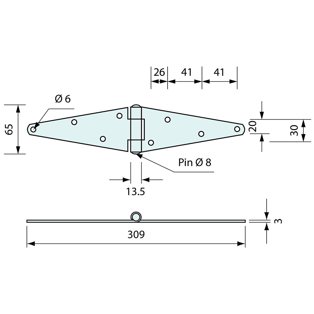 Double Strap Hinge Zinc Plated 300mm