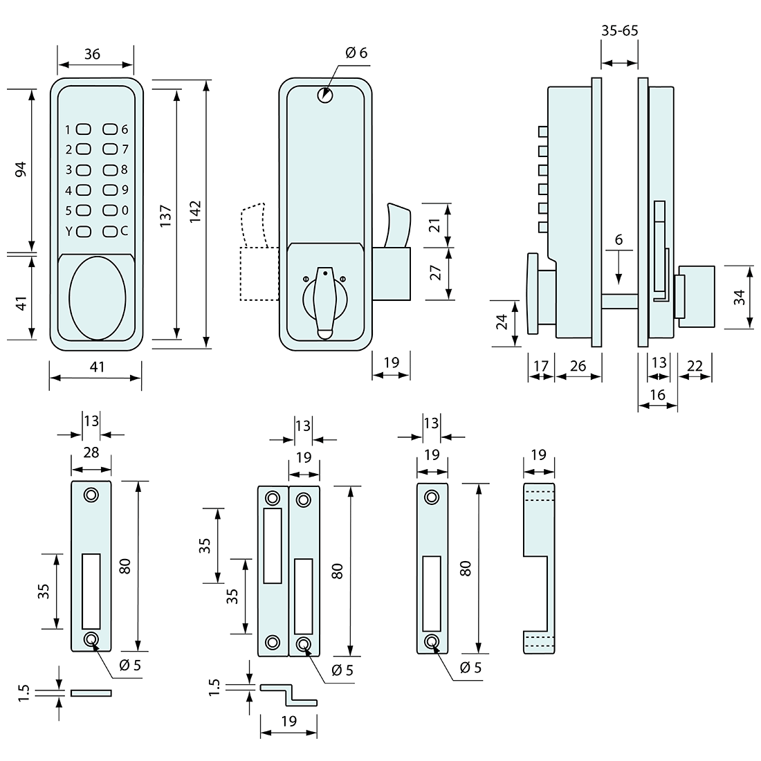 Sliding Door Push Button Entry Lock with Hook Bolt