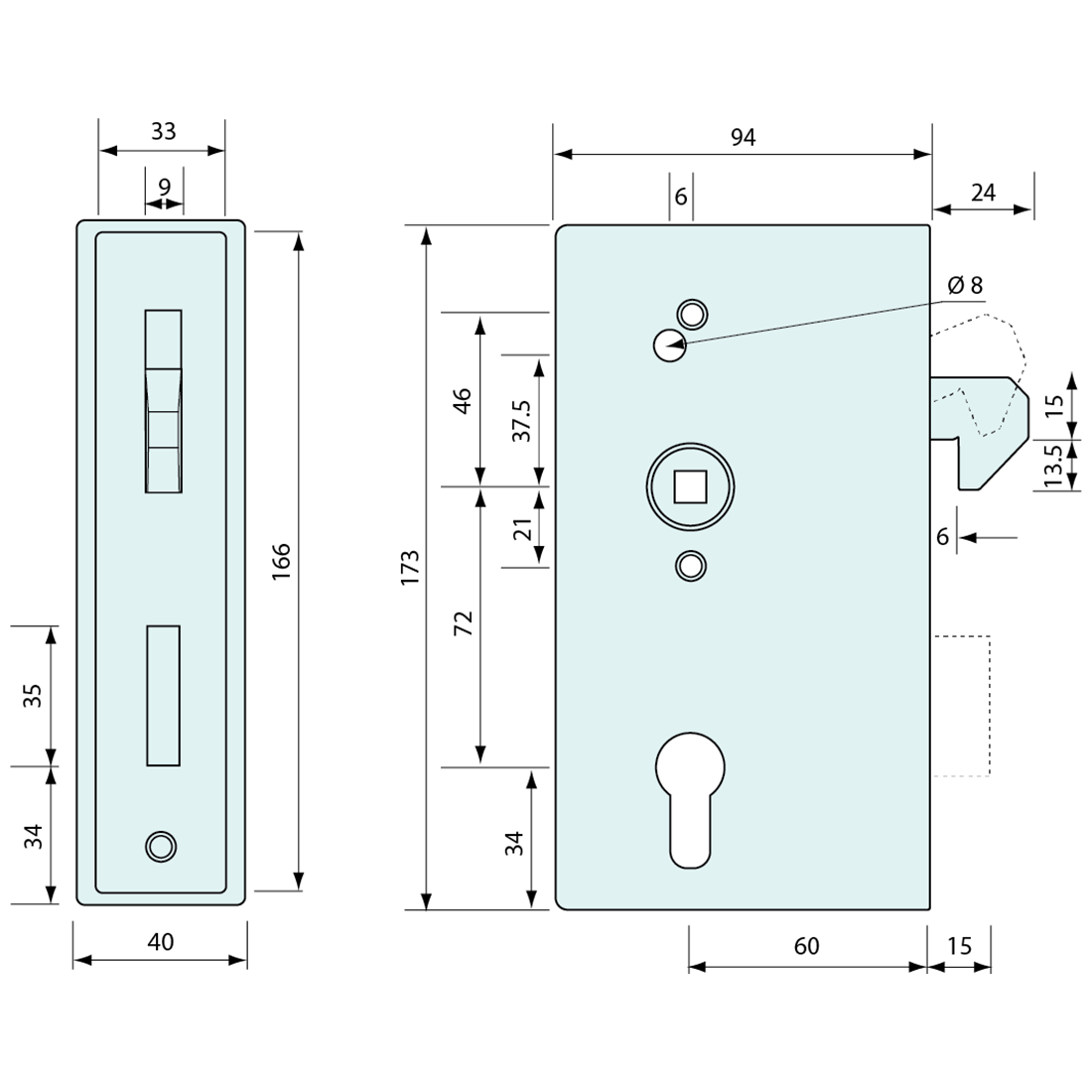 Sliding Door Hook Latch Zinc With Stainless Steel Case 173mm