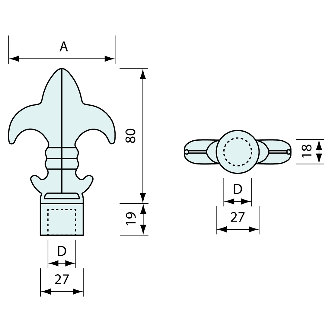 Post Top Ext Aluminium 16mm OD Tube