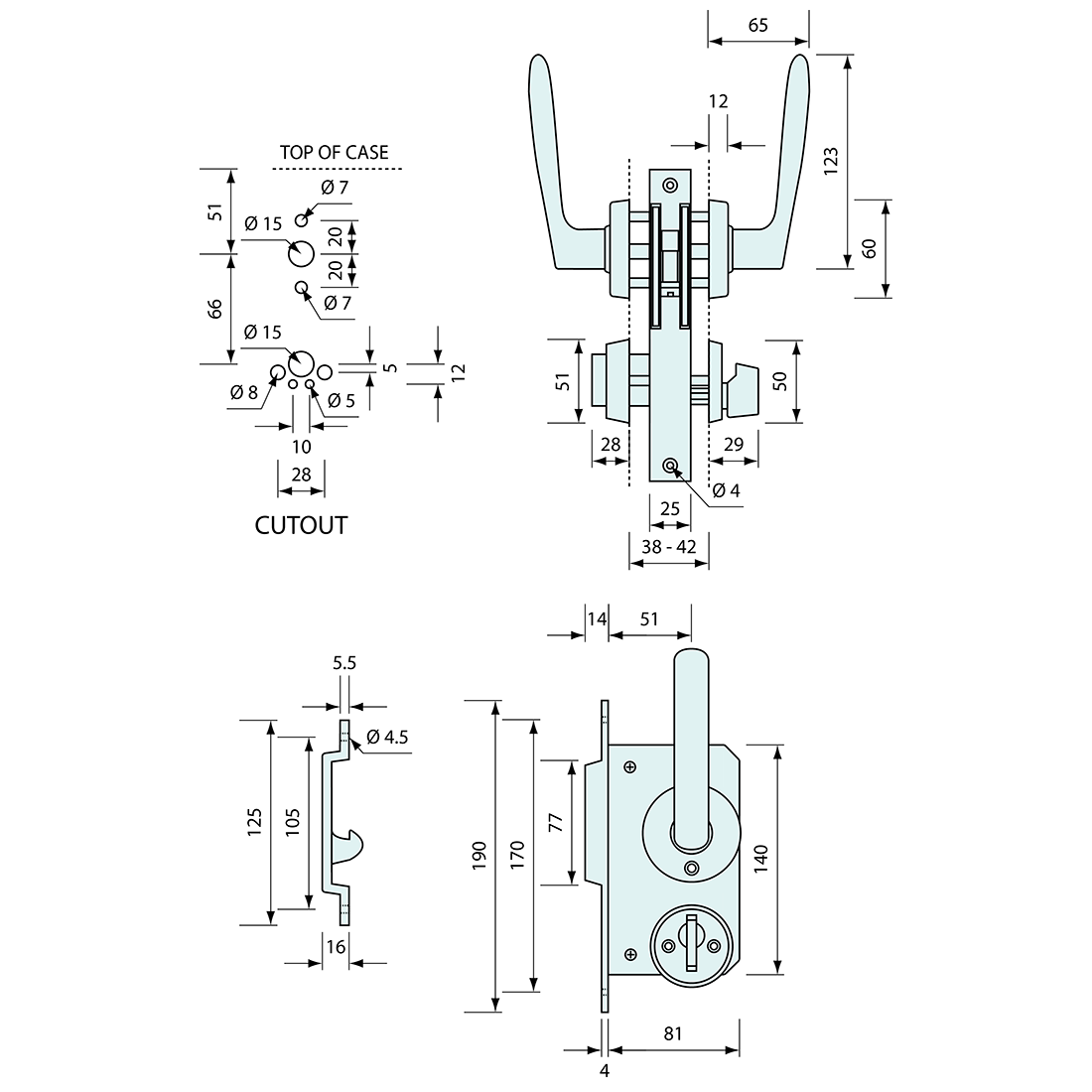 Sliding Door Latch Key Locking Stainless Steel 140mm