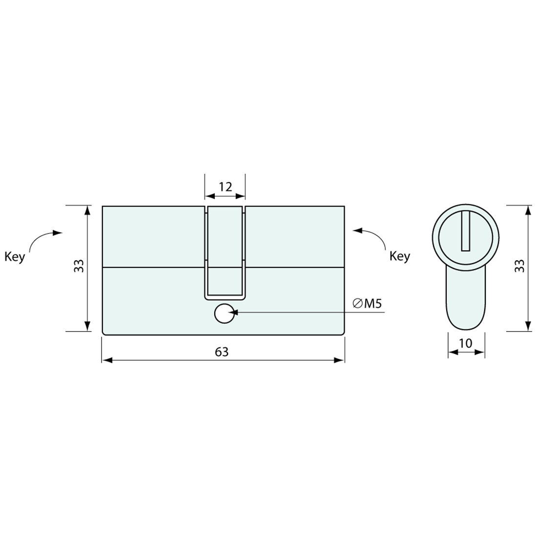 Euro Cylinder 5 Pin Double Key 33x10mm