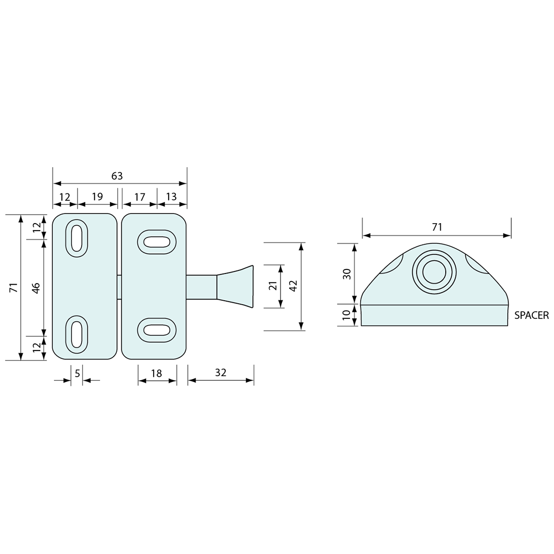 Pull Latch Magnetic Black 71mm