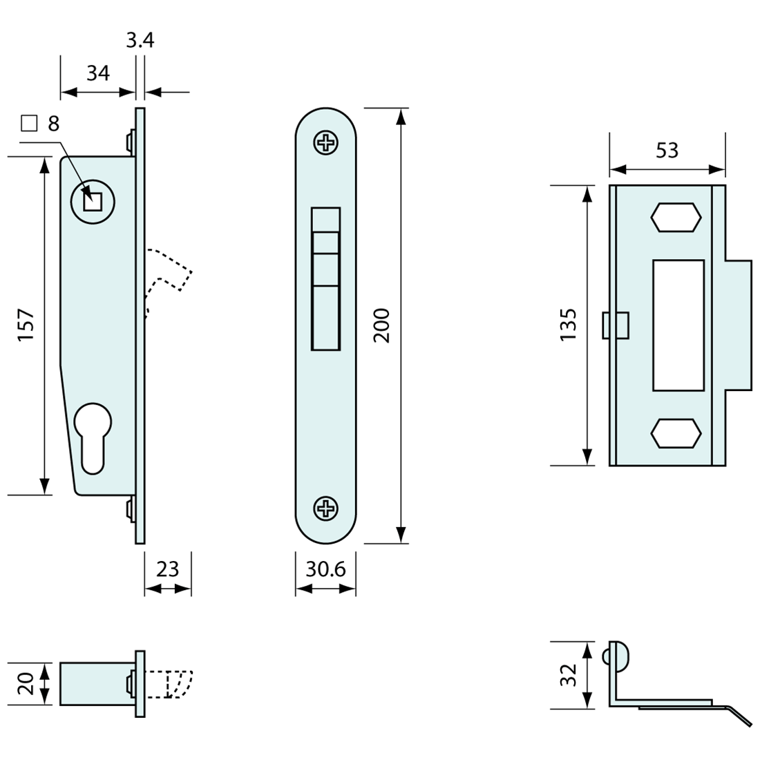 Mortice Hook Lock Stainless Steel 157mm - Gate Gear