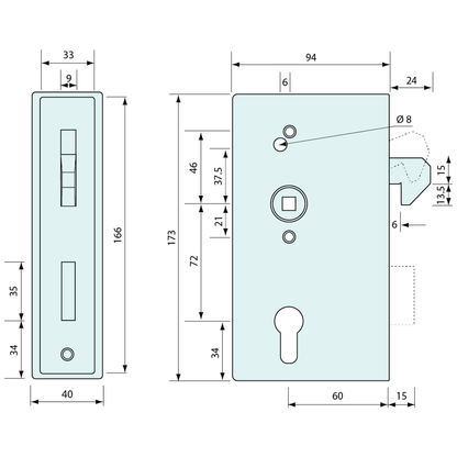 Sliding Door Hook Latch Zinc With Plain Steel Case 173mm