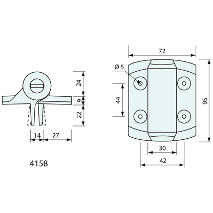 Spring Hinge 2 Legs Black Nylon 96x76mm