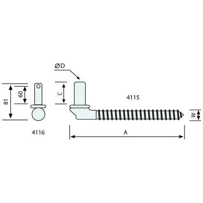 Screw Gudgeon Galvanised 20mm Pin