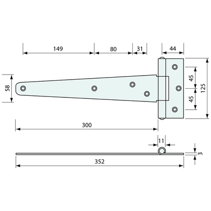 Strap Hinge 316 Stainless Steel 300mm 3mm Thick