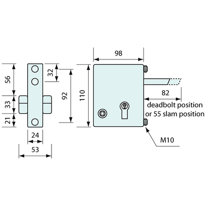 Bolt On Latch Deadlock Stainless Steel Bolt 110x98mm