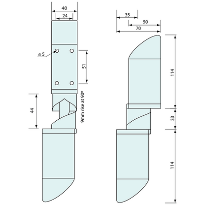 Rising Hinge Two Way Set Black 285mm