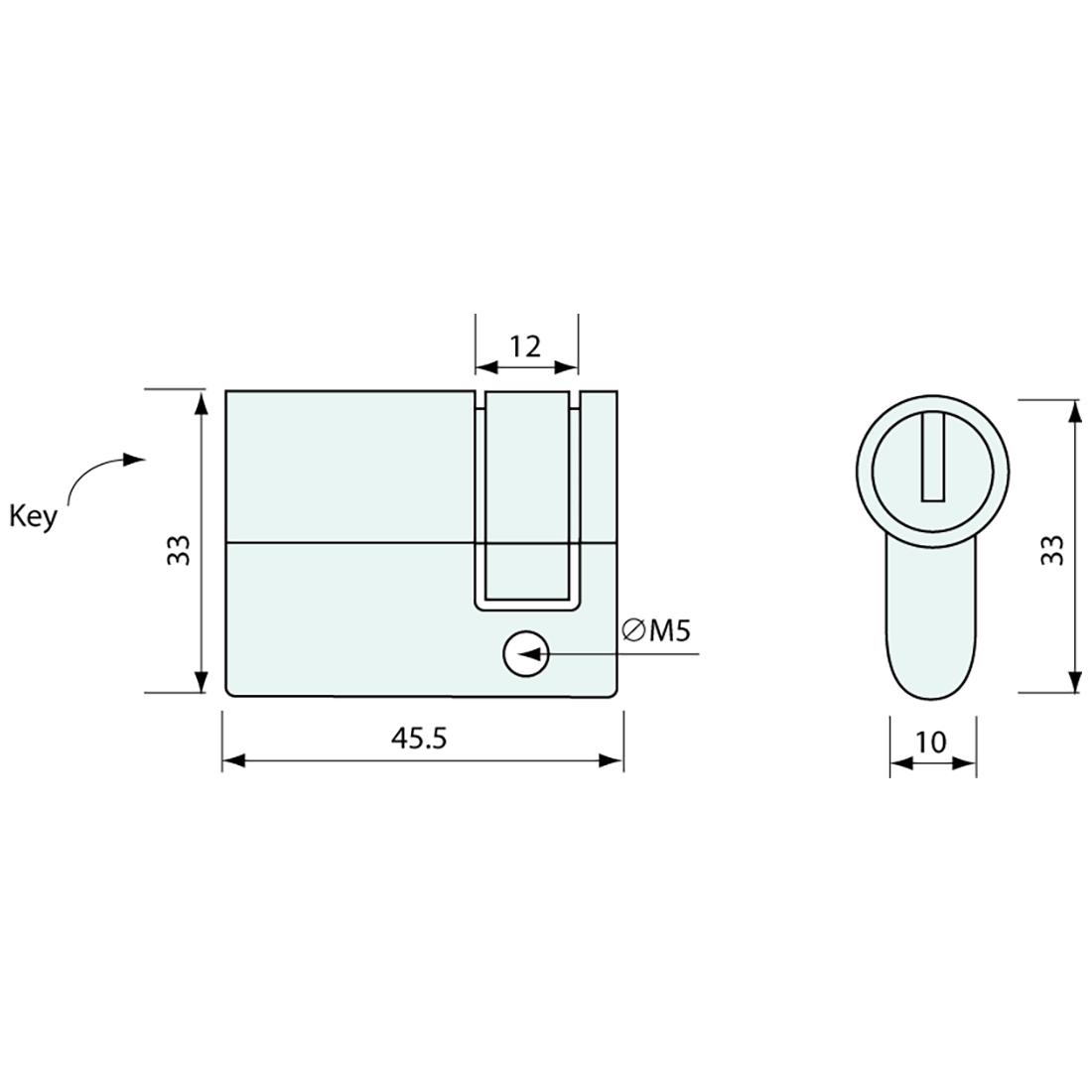 Euro Cylinder 5 Pin Half Key 33x10mm