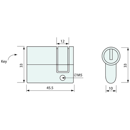 Euro Cylinder 5 Pin Half Key 33x10mm