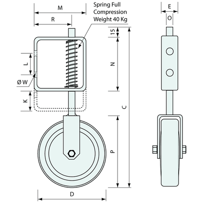 Spring Loaded Gate Castor Zinc Plated 125mm - Gate Gear